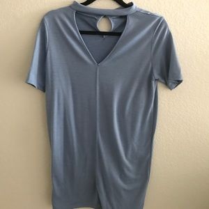 Blue T-shirt dress with v cutout in front
